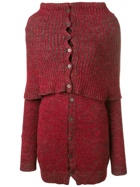 Žebrovaný kardigan Yohji Yamamoto Pre-owned s vysokým límcem červený
