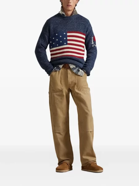 Поло тениска Polo Ralph Lauren бродирана с кръгло деколте с пейсли десен синьо