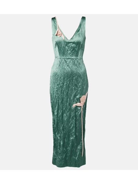 Rochie midi Erdem din satin cu model floral până la genunchi verde