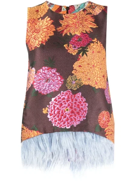 Top La Doublej w piórka brązowy