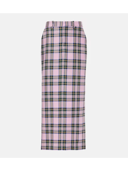 Spódnica midi Area wełniana w kratkę do kolan różowa