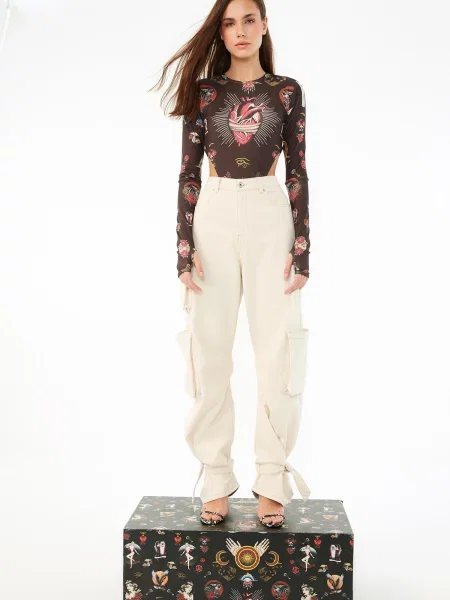 Pantaloni cargo Trendyol alb