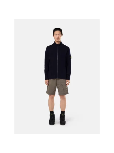 Kardigan Stone Island wełniany ze stójką z kamieniami niebieski