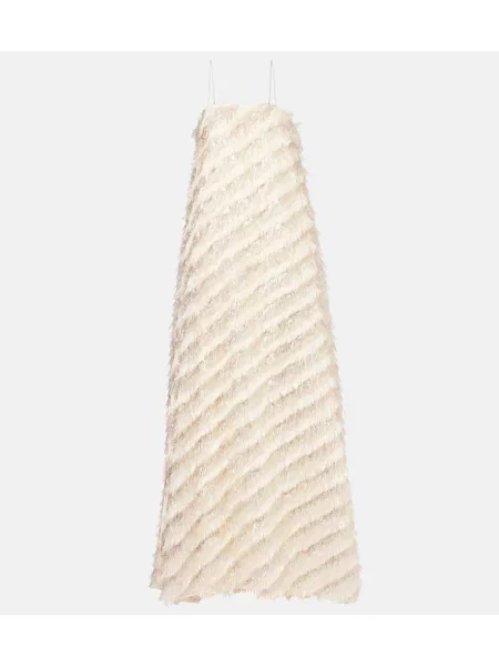 Sukienka maxi Taller Marmo z frędzli żakardowa garniturowa