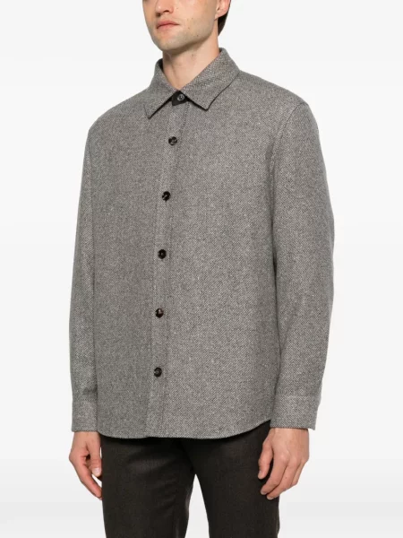 Geacă cămașă Zegna cu model herringbone gri