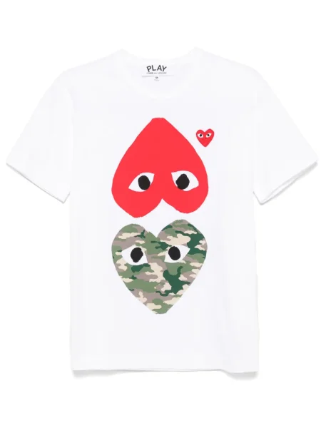 Tricou Comme Des Garcons Play cu motiv cu inimi alb