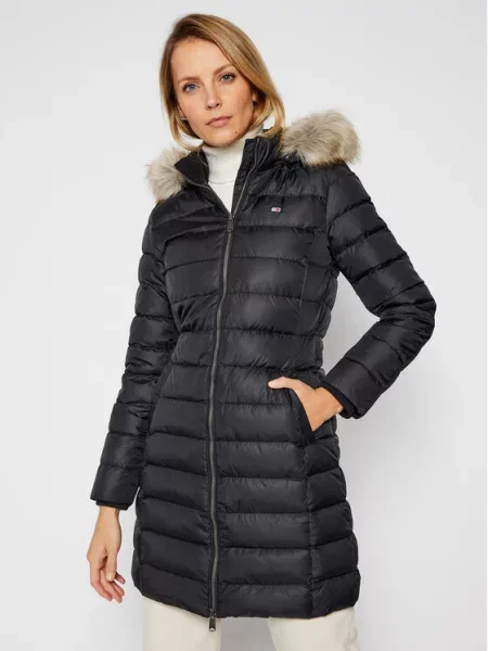 Denim jakna Tommy Jeans s kapuco črna