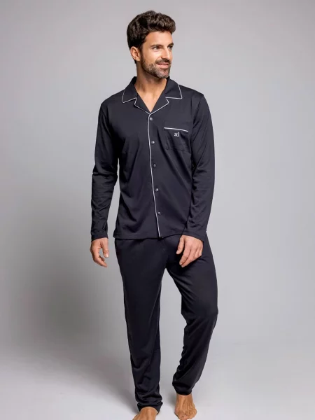 Zd ZERO DEFECTS Pijama lungă Marine mercerized cotton marin albastru