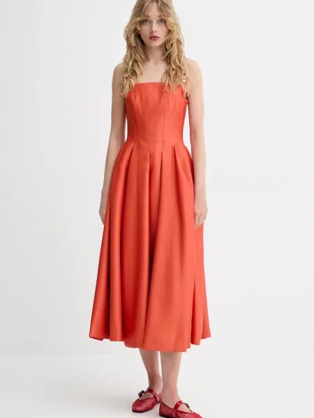 Stine Goya rochie midi evazati portocaliu