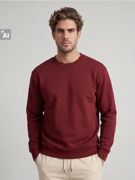 Sinsay Basic crewneck mikina s příměsí bavlny červená