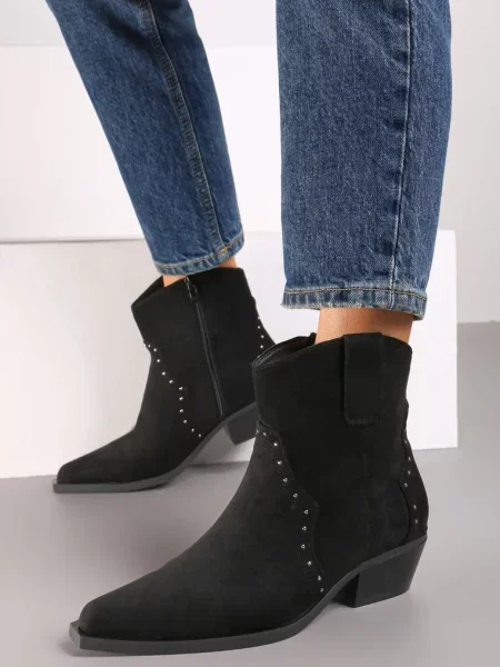 Botine stil Cowboy din ecovelur și cu vârf ascuțit Nevelara negre