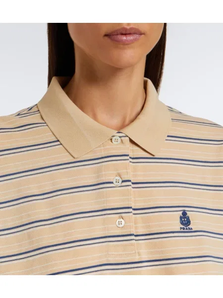 Tricou polo Prada cu dungi cu autograf bej