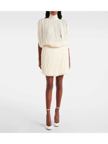 Fustă Alaïa cu franjuri de lână alb
