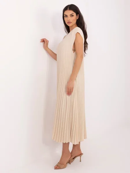 Rochie fără mâneci Rue Paris fără mâneci plisată bej