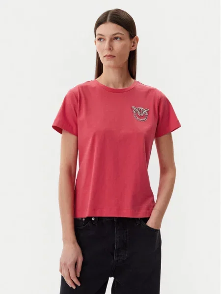 Koszulka Pinko casual z dżerseju z autografem czerwona