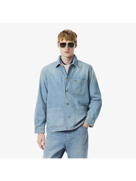 Lacoste Kurtka Overshirt Z Grubego Bawełnianego Denimu niebieski