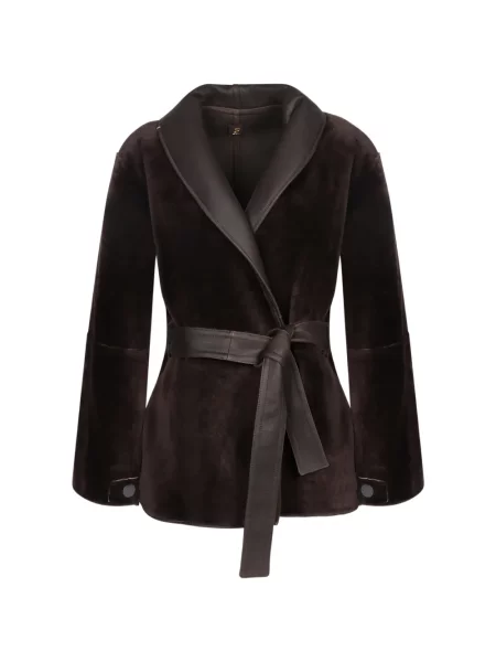 Cu centură reversibil haină din piele de oaie Alberta Ferretti maro