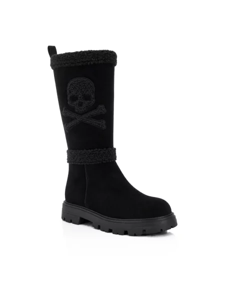 Botki Philipp Plein skórzane bez obcasa czarne