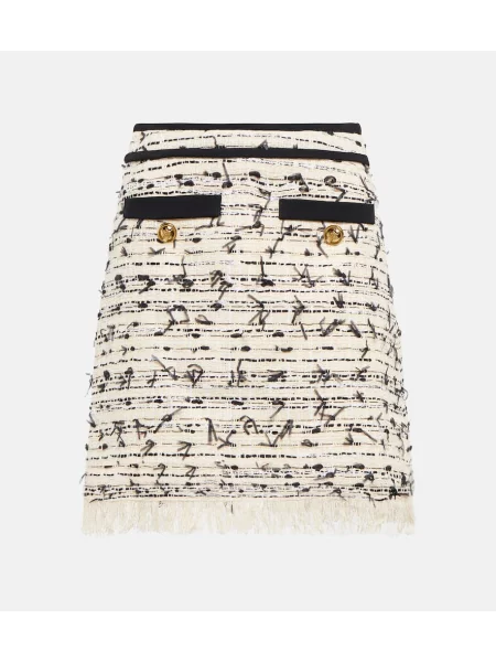 Fustă Giambattista Valli cu franjuri din tweed alb