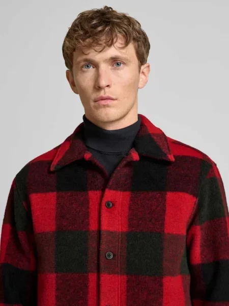 Kurtka koszulowa o kroju regular fit z dodatkiem wełny Model Jermaine' Les Deux czerwona