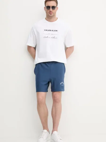 Calvin Klein Jeans trenirka kratke hlače z bombažem modra