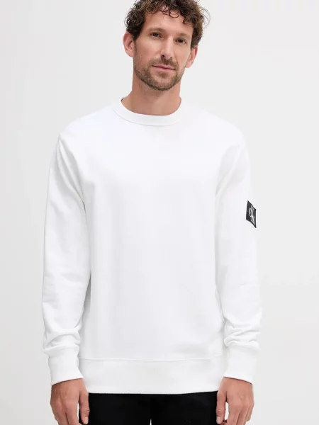 Calvin Klein Jeans Bombažen pulover bela