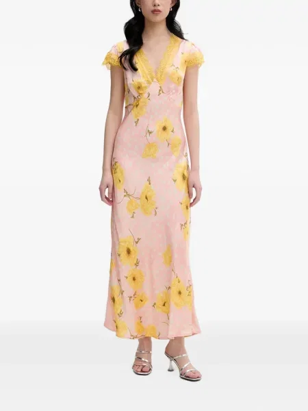 Rochie Never Fully Dressed cu model floral cu imagine din dantelă roz