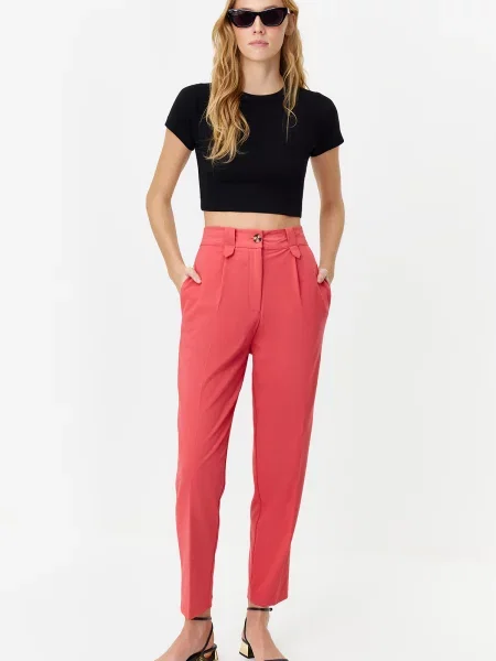 Pantaloni Trendyol cu talie înaltă roz