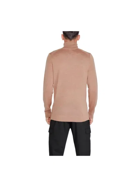 Sweter z golfem Calvin Klein wełniany do golfa beżowy
