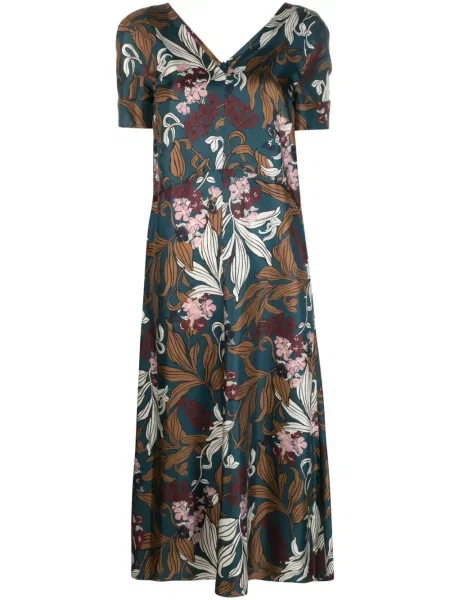 Jedwabna sukienka midi S Max Mara w kwiatki z nadrukiem niebieska