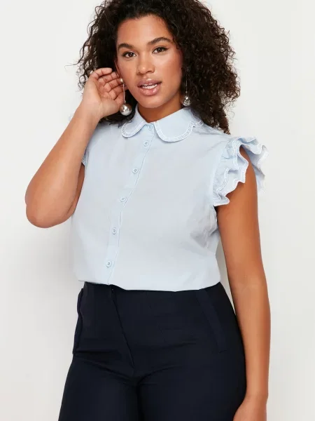 Gulerat cămașă Trendyol cu broderie alb