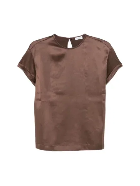 Bluzka Brunello Cucinelli z krótkim rękawem brązowa