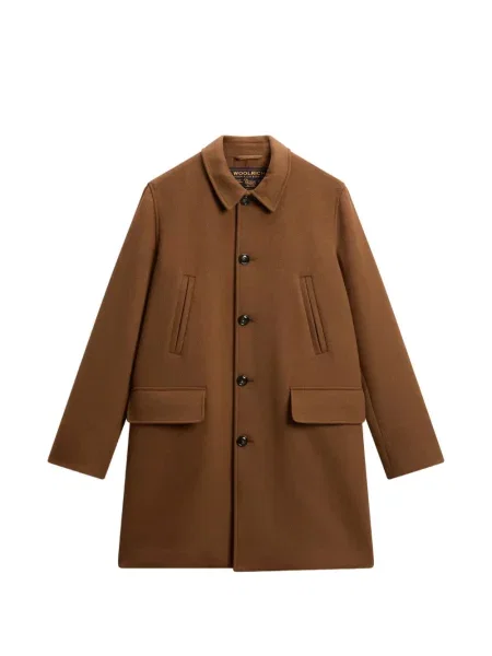 Palton Woolrich de lână cu două rânduri de nasturi maro