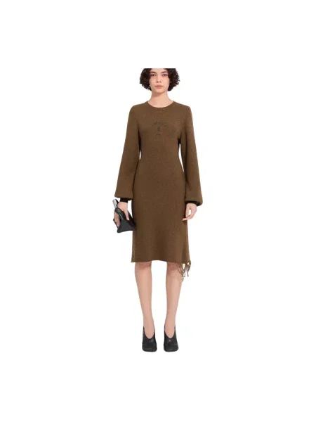 Sukienka midi Mm6 Maison Margiela wełniana brązowa