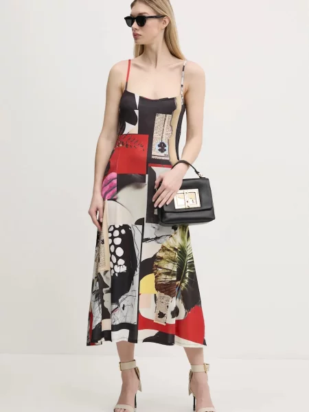 Desigual sukienka NEWSPAPER COLL maxi rozkloszowana czarny