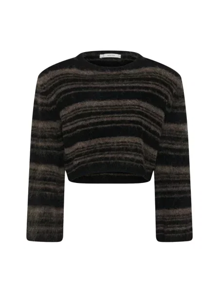 Sweter Gestuz wełniany w paski z paskiem czarny