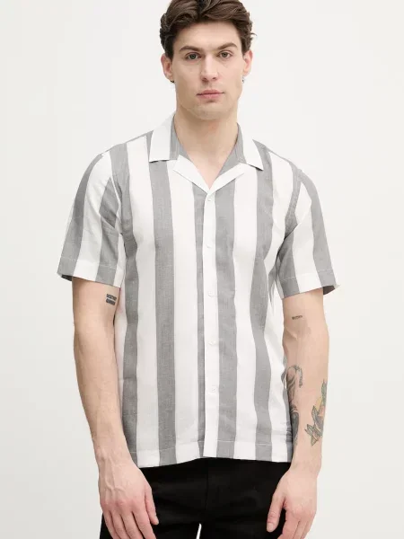 Lindbergh cămașă pentru bărbați cu amestec de in gri