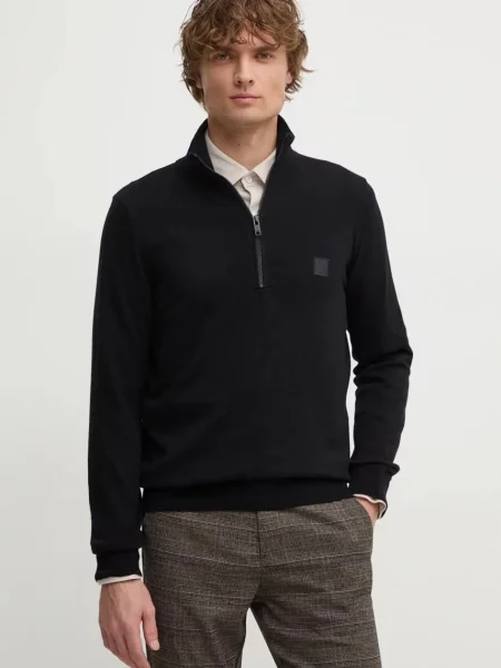 Dzianinowa lekki golf bluza Boss Orange czarna