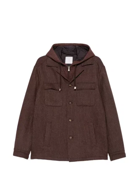 Geacă Eleventy cu glugă cu model herringbone maro