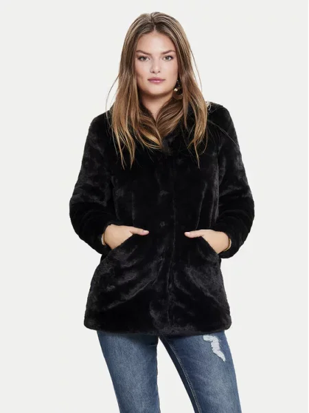 Krzneni plašč Only črna