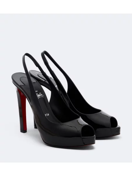 Pantofi cu toc Christian Louboutin din piele de lac slingback negru