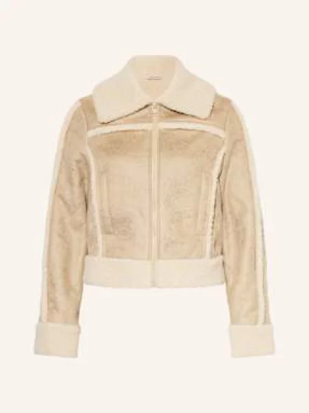 Guess Jeans Kurtka Z Imitacji Skóry beige beżowa