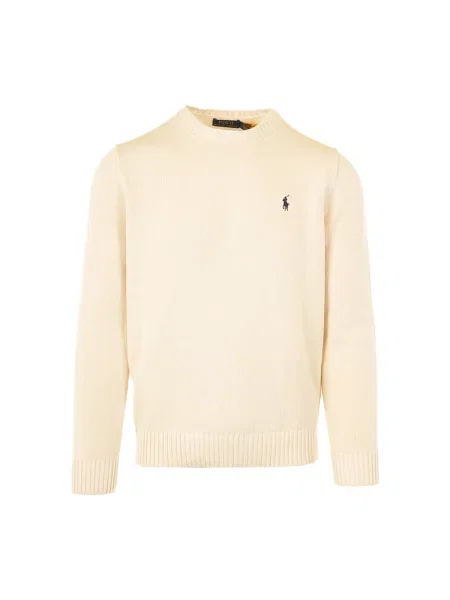 Sweter z dzianiny z prążkowanymi wykończeniami Polo Ralph Lauren beżowy