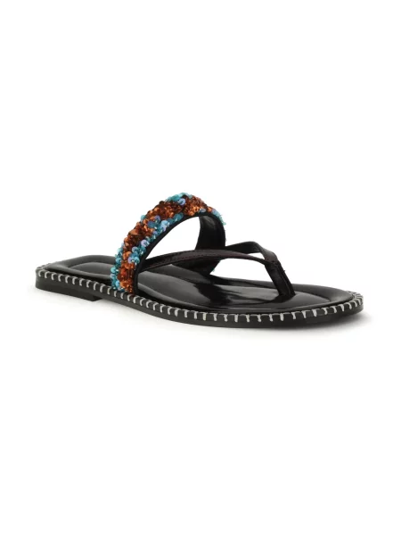 Klapki Dries Van Noten z cekinami skórzane niebieskie