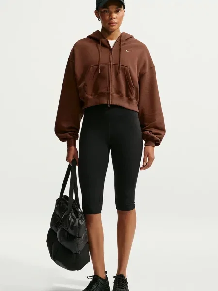 Nike Sportswear rozepínací mikina s kapucí s bavlnou Studio Fleece hnědá
