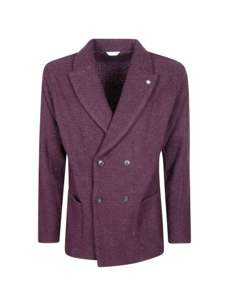 Sacou Manuel Ritz tricotate cu model herringbone cu două rânduri de nasturi violet