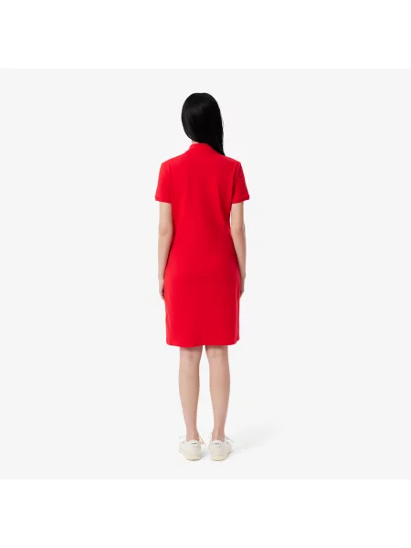 Lacoste Sukienka Z Kołnierzykiem Polo Z Krótkim Rękawem Slim Fit czerwona