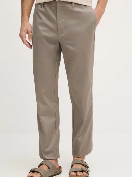 Emporio Armani regularne hlače iz bombaža z elastanom bež