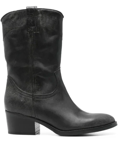 Botine Curiositè din piele cowboy negru