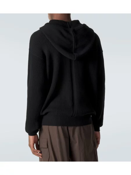 Vlnená rebrovaná mikina s kapucňou Rick Owens čierna